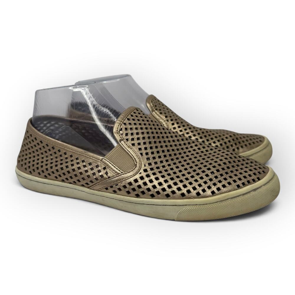 Tory Burch Women size 9.5 Metallic Gold Perforated Leather Slip On Shoes